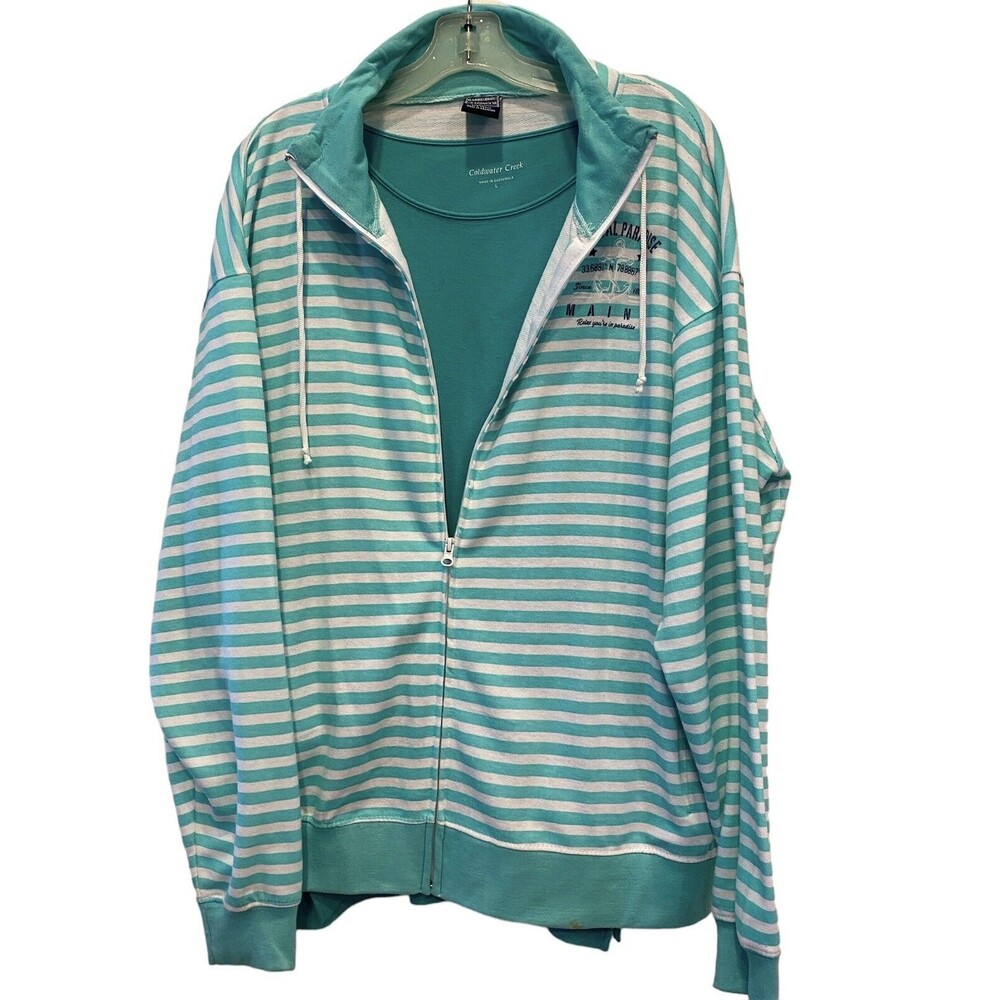 Bundle Track Jacket/Tee Set BAR HARBOR Beach Resort Green Stripe Full Zip XL